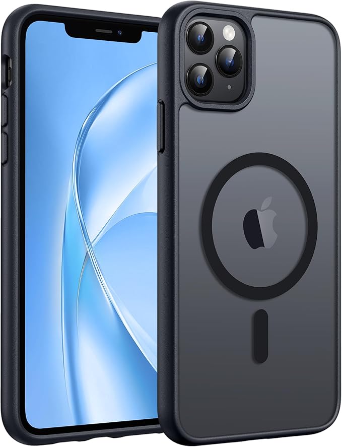 FNTCASE for iPhone 11 Pro Max Case: [Compatible with Magsafe] Translucent Matte Magnetic Phone Cover - Military Grade Drop Protection Shockproof Protective for iPhone 11Pro Max 2019 Cases - Black