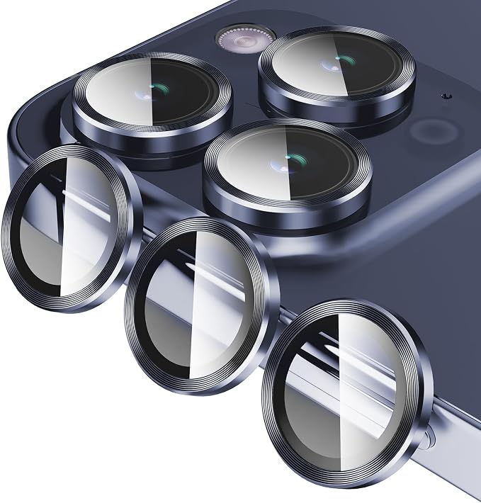 Jeluse Camera Lens Protector for iPhone 17 Pro Max/17 Pro/16 Pro Max/16 Pro/15 Pro Max/15 Pro/14 Pro Max/14 Pro, 9H Tempered Glass Screen Protector Cover Alignment Kit Metal Individual Ring