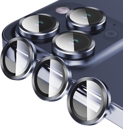 Jeluse Camera Lens Protector for iPhone 17 Pro Max/17 Pro/16 Pro Max/16 Pro/15 Pro Max/15 Pro/14 Pro Max/14 Pro, 9H Tempered Glass Screen Protector Cover Alignment Kit Metal Individual Ring