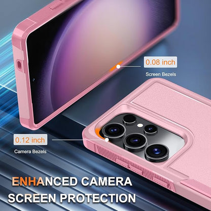 RMOCR Case for Samsung Galaxy S25 Ultra, Full Body Heavy Duty Rugged Shockproof Protective Phone Cover with Lanyard Strap, Tempered Glass Screen Protector and Camera Lens Cover, Cute Pink