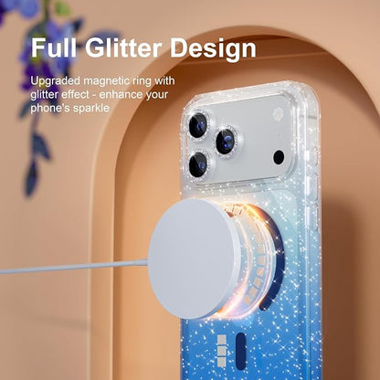 Choiche Magnetic for iPhone 17 Pro Case Compatible with MagSafe, Women Cute Glitter Sparkly Phone Case with Diamond Camera Lens Protectors, Military-Grade Drop Protection 6.3" (Clear/Blue)