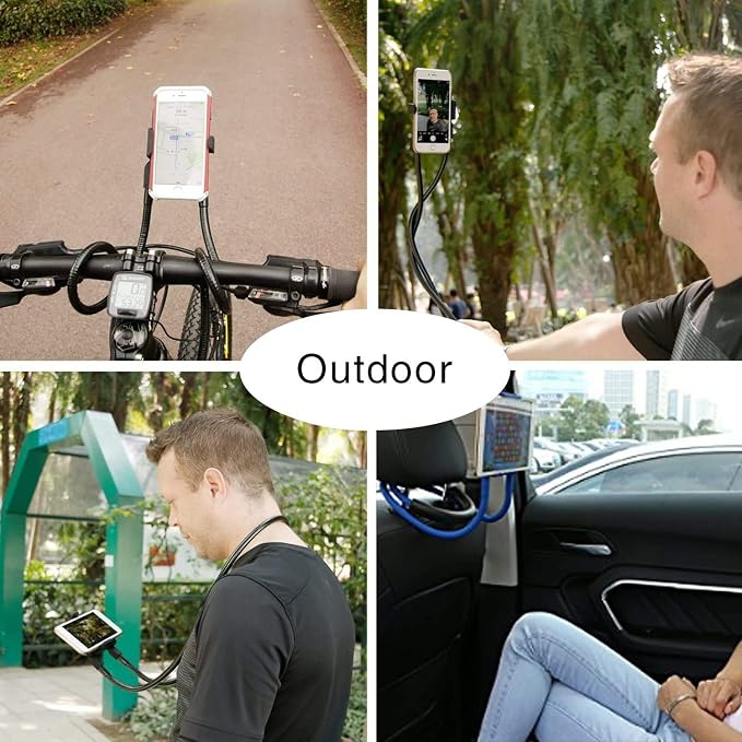 Cell Phone Stand Hanging on Neck Upgraded, Hands-Free Mobile Phone Holder Clip on Bed/Table 360° Rotation iPhone Tablet Mount Bracket, 27.6''/70 cm Length for 4.7''-6.7'' Screen