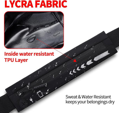 USHAKE Slim Running Belt for Women Men-Runners Phone Holder Fanny Pack, Adjustable, Bounce Free Waist Pouch bag for Workout, Money Belt, Run Gear Accessories Black