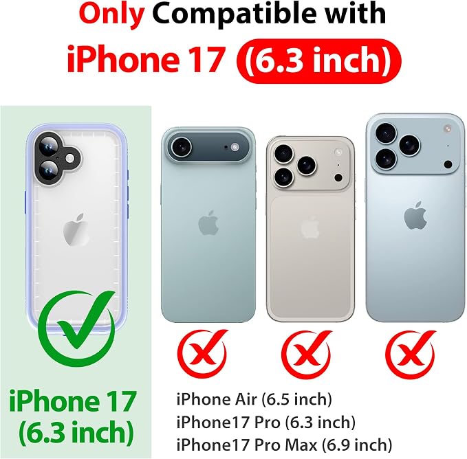 SPORTLINK for iPhone 17 Waterproof Phone Case - Built in Screen Protector/Shockproof/Military Rugged Dropproof/Dustproof/Heavy Duty Full Body, Protective Cover for iPhone 17 6.3 Blue/Frosted Clear