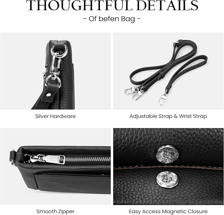 befen Genuine Leather Wristlet Wallet for Women Soft RFID Leather Clutch Purse with Built in Wallet Trendy Crossbody Bag