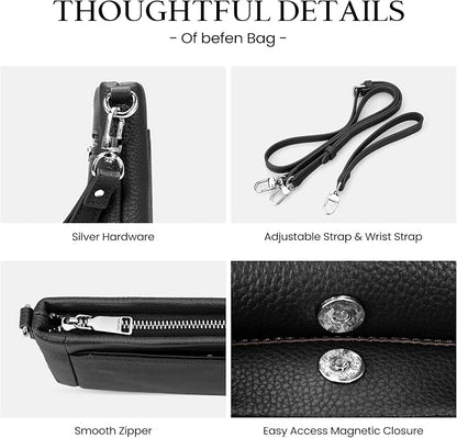 befen Genuine Leather Wristlet Wallet for Women Soft RFID Leather Clutch Purse with Built in Wallet Trendy Crossbody Bag