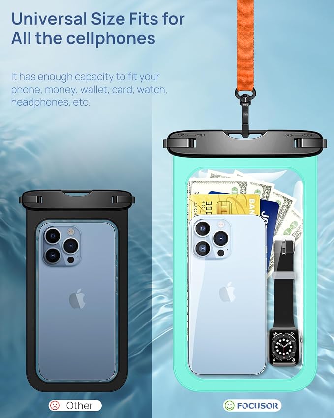 Lanhiem Large Waterproof Phone Pouch [Up to 10.5"] Universal IPX8 Waterproof Dry Bag with Lanyard for iPhone 17 Pro Max /16/15, S25 Ultra/ S24/ S23 Plus/FE, Moto G/Pixel 10 9 8 Pro, Black+Green