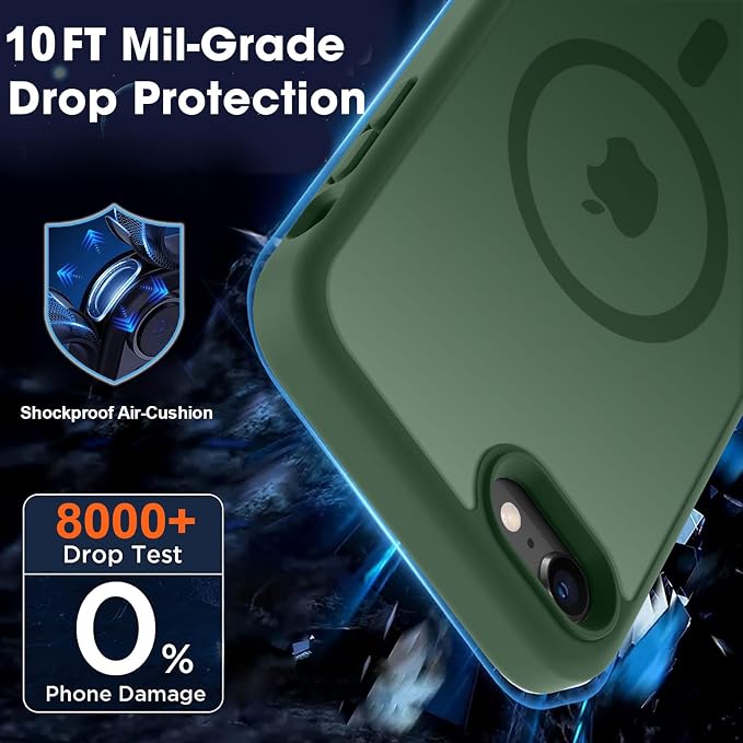 MOCCA Strong Magnetic for iPhone SE Case 2022/iPhone SE 2020 Case/iPhone 7 Case/iPhone 8 Case [Compatible with Magsafe] Slim Thin Translucent Matte Protective Cover Phone Case 4.7'', Midnight Green