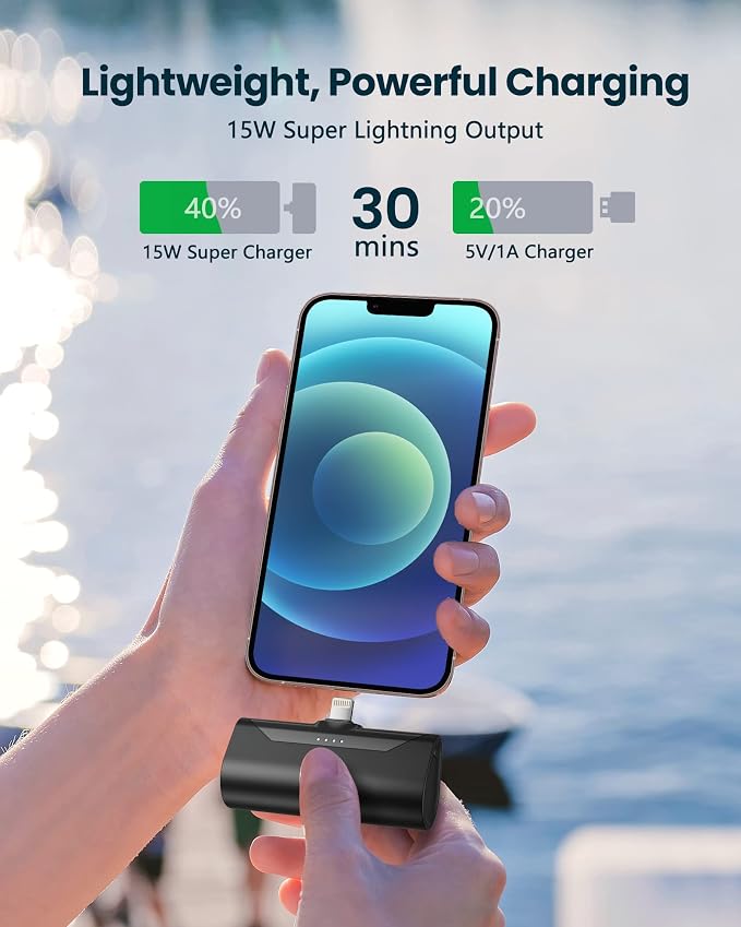 Small Portable Charger for iPhone 4800mAh Power Bank Ultra-Compact 15W Mini Battery Pack Battery Bank Charger Compatible with iPhone 14 Pro/13/12/11/8/iPad Air/Mini/Pro/AirPods Pro I/II(Black)