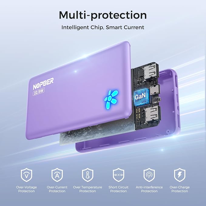 Portable Charger 10000mAh Ultra Slim Power Bank Lightweight Pocket-Sized Design 22.5W Output for iPhone 16/15/14 Samsung Galaxy Android Devices Travel Essentials（Purple）