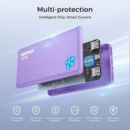 Portable Charger 10000mAh Ultra Slim Power Bank Lightweight Pocket-Sized Design 22.5W Output for iPhone 16/15/14 Samsung Galaxy Android Devices Travel Essentials（Purple）