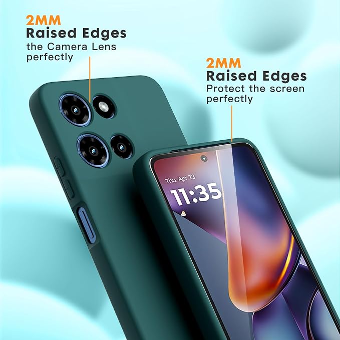 for Motorola Moto G 2025 Case, 2 Pack Tempered Glass Screen Protectors, Soft TPU Liquid Silicone Shockproof Gel Case-Midnight Green