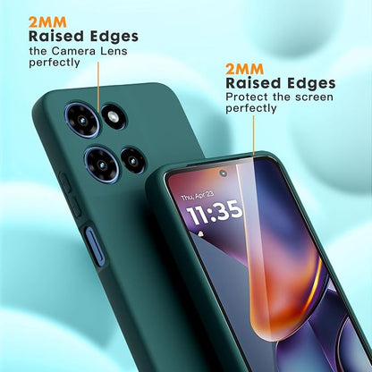 for Motorola Moto G 2025 Case, 2 Pack Tempered Glass Screen Protectors, Soft TPU Liquid Silicone Shockproof Gel Case-Midnight Green
