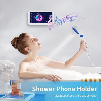 Shower Phone Holder Waterproof, 480° Rotatable Retractable Adjustable Anti-Fog High Sensitivity Touch Screen Bathroom Shower Phone Case, Bathroom Wall Phone Mount for 4-7" Cellphones (White)