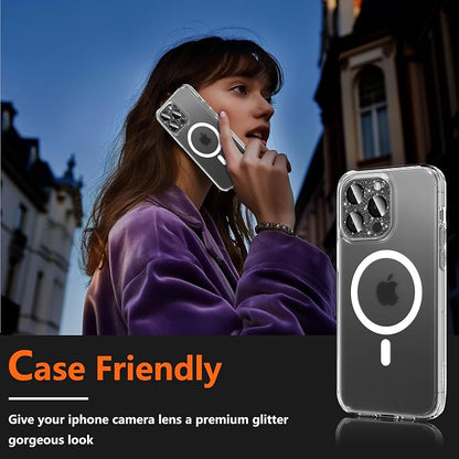 Camera Lens Protector for iPhone 16 Pro/iPhone 16 Pro Max, Glitter Camera Cover with 9H Tempered Glass Metal Ring, Lens Protector for iPhone 16 Pro/16 Pro Max (Glitter- Black)