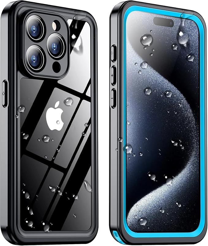 Temdan for iPhone 15 Pro Case Waterproof, [Built-in Screen Protector][IP68 Underwater][15FT Military Dropproof][Dustproof][Real 360] Full Body Shockproof Protective Phone Case 6.1'' - Blue/Clear