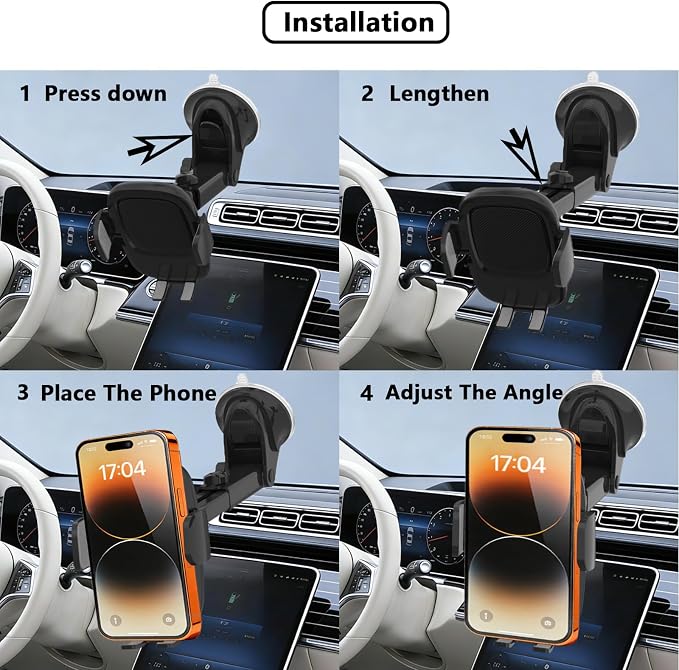 Car Phone Holder, [Ultra Strong Suction Cup] 360°Adjustable Phone Mount for Universal Car Windshield Compatible with iPhone 17 Pro Max and More Smartphones