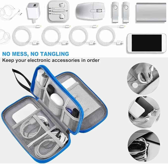 ZINZ Electronic Accessories Organizer, Travel Cable Carry Pouch Storage Bag for Laptop Attachment Cable, Cord, Charger, Earphone etc,Black-Blue