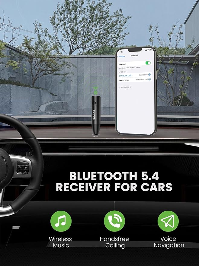 Bluetooth 5.4 Car Aux Adapter with Enhanced Microphone, 3.5mm Jack for Car Home Stereo, USB-C Charging, Sturdy Case, 1 Piece