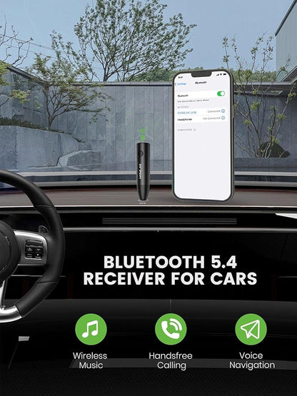 Bluetooth 5.4 Car Aux Adapter with Enhanced Microphone, 3.5mm Jack for Car Home Stereo, USB-C Charging, Sturdy Case, 1 Piece