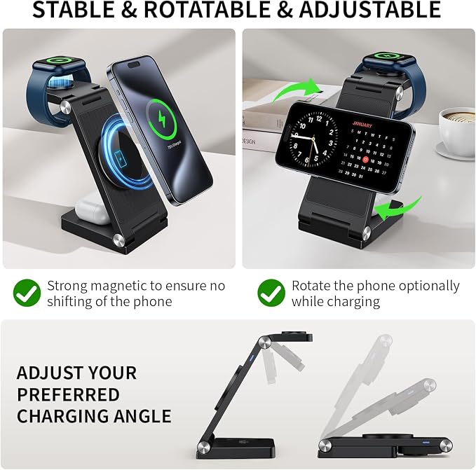 2026 Traveling Wireless Mag-Safe Fast Charging Station,Magnetic 3 in 1 Charger with Light for iPhone 16 15 14 13 12 Pro Max Plus,Apple Watch Series & Air pods 4 3 2 Pro-Gifts for Wife & Husband