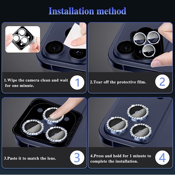 ShinKin Camera Lens Protector for iPhone 17 Pro/iPhone 17 Pro Max, Glitter Camera Cover, 9H Tempered Glass Individual Metal Ring Camera Protector for iPhone 17 Pro/17 Pro Max (Diamond - Blue)