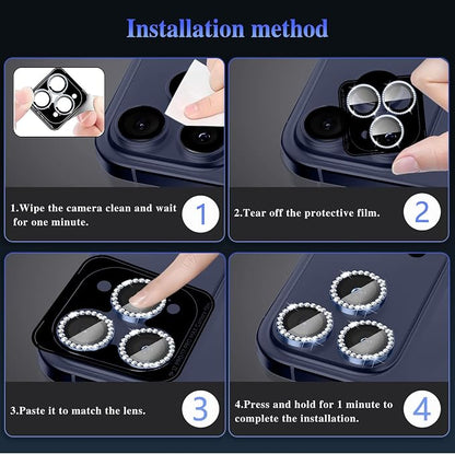 ShinKin Camera Lens Protector for iPhone 17 Pro/iPhone 17 Pro Max, Glitter Camera Cover, 9H Tempered Glass Individual Metal Ring Camera Protector for iPhone 17 Pro/17 Pro Max (Diamond - Blue)