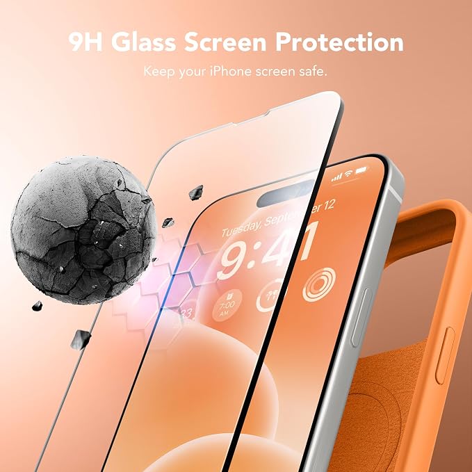 GONEZ Magnetic for iPhone 15 Pro Case, Compatible with MagSafe, [Screen Protector + Camera Lens Protector], Silicone Shockproof Anti-Scratch Protective Phone Case 6.1 inch, Orange