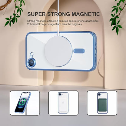 Misea Magnetic for iPhone 17e / 16e Case Compatible with MagSafe [Never Yellowing] [Military Grade Drop Protection] Full Camera Lens Protector Plating Soft Clear Phone Case for Women 6.1", Sierra Blue