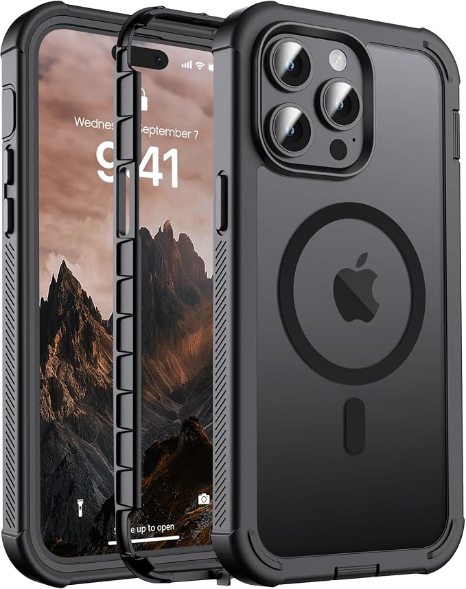 jaroco Magnetic for iPhone 14 Pro Max Case, [Compatible with MagSafe][Military Grade Drop Protection][Heavy Duty Protection][Non-Slip][Shockproof] 2-Layer Durable Bumper Phone Case 6.7''-Black