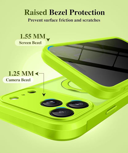 BERFY for iPhone 17 Pro Case, Compatible with MagSafe, Built in Privacy Screen Protector, Shockproof Full Body Phone Case for 17 Pro with Magnetic Stand, Translucent Bright Green