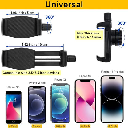 Phone Holder Clamp Mount for Treadmill/Spin Bike/Baby Stroller/Golf Cart/Music Stand/Microphone Stand/Handlebar,Compatible with 3.5~7.5" iPhone/Smartphone,360°Adjustable Aluminum Alloy Mount