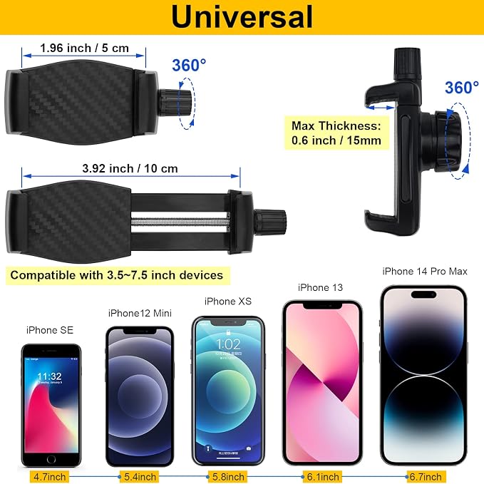 Clamp Phone Stand Holder for Guitar Head/Desk/Table/Glass/Baffle/Easel,Guitar Head Phone Mount,360°Adjustable Aluminium Alloy Arm Compatible with iPhone/Nexus/HTC/LG/Huawei/Smart Phones