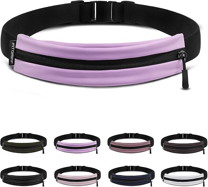Fitgriff® Running Belt V2 for Men & Women - Slim Fanny Pack, Phone Holder for Jogging, (Fits All Cell Phones) - Money Belt, Runners Waist Pouch (Purple, One Size (Waist 24.4 – 43.3 inches))