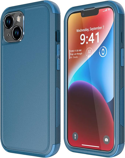Diverbox for iPhone 14 Case [Shockproof] [Dropproof] [Tempered Glass Screen + Camera Lens Protector],Heavy Duty Protection Phone Case Cover for Apple iPhone 14 (Blue-3in1)