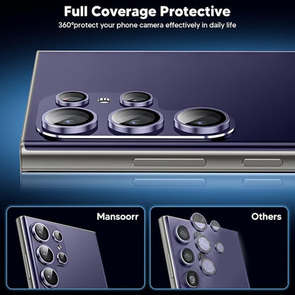 for Samsung Galaxy S24 Ultra Camera Lens Protector, [Full Protection] [Powerful Strength Adsorption] Matte Alloy Metal Ring Glass Camera Screen Protector for Galaxy S24 Ultra,Violet+Violet