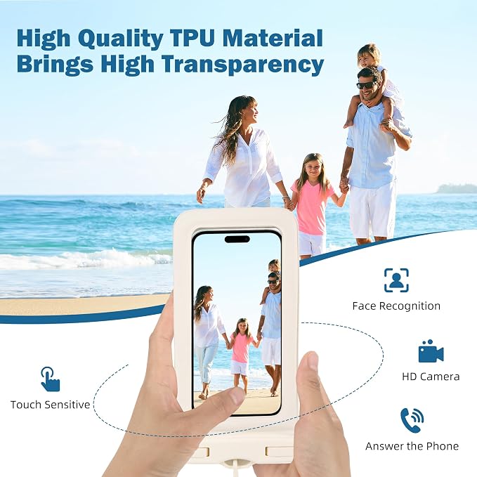 Waterproof Phone Pouch Floating, 2 Pack-Up Waterproof Phone Case for Iphone 13 14 15 16 Pro Max, IPX8 Cellphone Underwater Dry Bags Vacation Beach Pool Kayak Cruise Travel Essentials (White+White)
