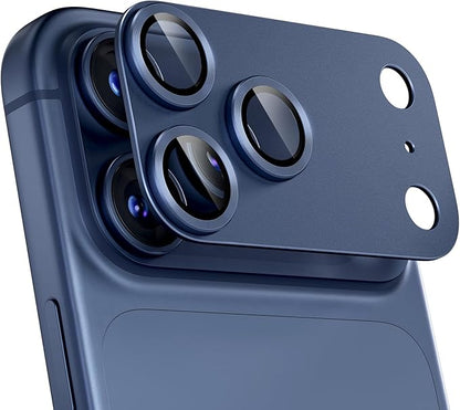 beuxece Compatible for iPhone 17 Pro Max Camera Lens Protector, Matte Metal Tempered Glass Rear Camera Screen Cover Accessories [Military Grade Shatterproof] [Strong Adsorption] - Blue
