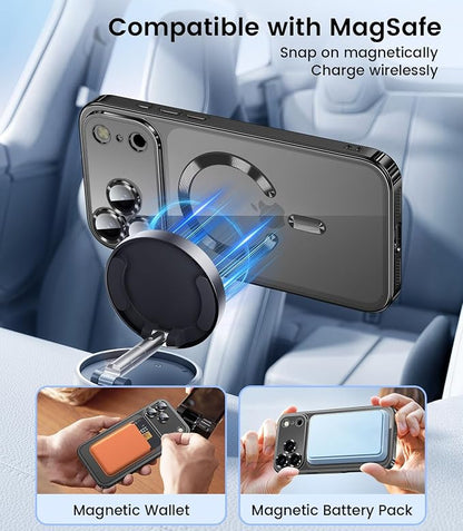 Slim Thin for iPhone 17 Pro Max Case Clear, Compatible with MagSafe, Built-in Camera Lens Protector, Non Yellowing Shockproof Protective Phone Case, Soft Electroplated Magnetic Cover, Black