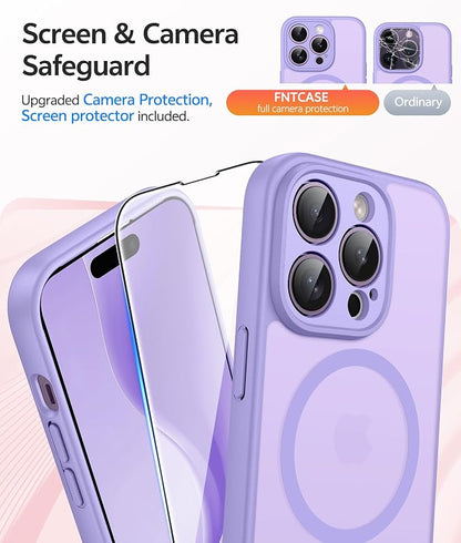 FNTCASE for iPhone 14 Pro Max Case: [Compatible with Magsafe] Translucent Matte Cases with [Full Camera Protection] [Screen Protector] Military Grade Shockproof Protective Phone Cover - Light Purple