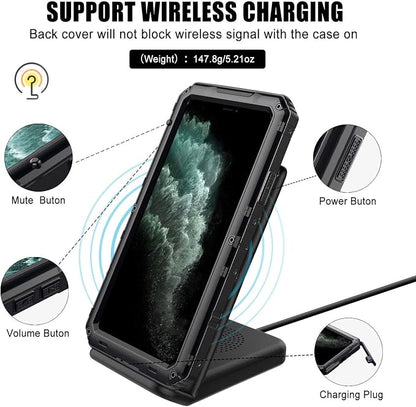 Mitywah Waterproof Case for iPhone 11 Pro Max, Heavy Duty Military Grade Metal Case Built-in Screen Protection, Full Body Protective Rugged Defender Phone Case, Black