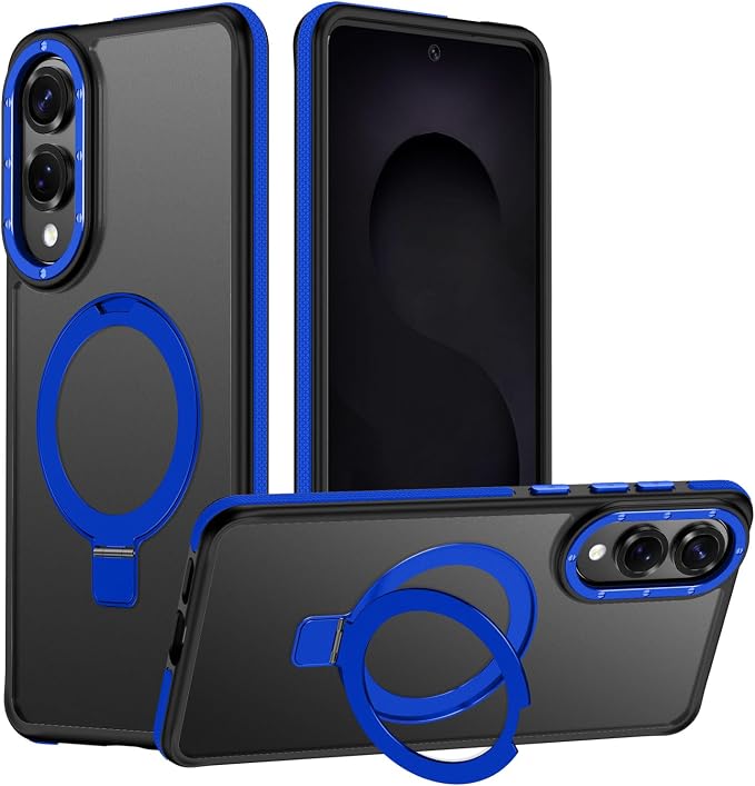 for Samsung Galaxy S25 Edge Case, Magnetic Adjustable Ring Stand [Fit for Magsafe], [Military-Grade Shockproof Protection] Phone Case with Kickstand&Ring Holder (Blue)