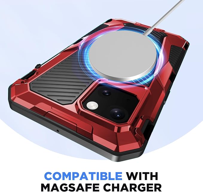 Beasyjoy for iPhone 14 Waterproof Case, Metal Heavy Duty Case with Built-in Tempered Glass Screen Protector, Military Grade Shockproof Full Body Protection, Rugged Phone Case for iPhone 14, Red