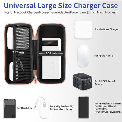 iMangoo Travel Essential Electronics Organizer Pouch Charger Case, Shockproof Dual Zipper Power Bank Cables Tech Accessories Purse, Men & Women Travel Must Have Storage Bag, 8.5x4.5x2 inch Rose Gold
