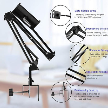 Tablet Stand Adjustable,Foldable Arm Stand for Bed,Aluminum Universal Flexible Tablet Holder with 360 Degree Rotation Compatible with iPad/iPhoneX/iPad Pro/N-Switch,or Other 4.5~12.9 Inches Devices