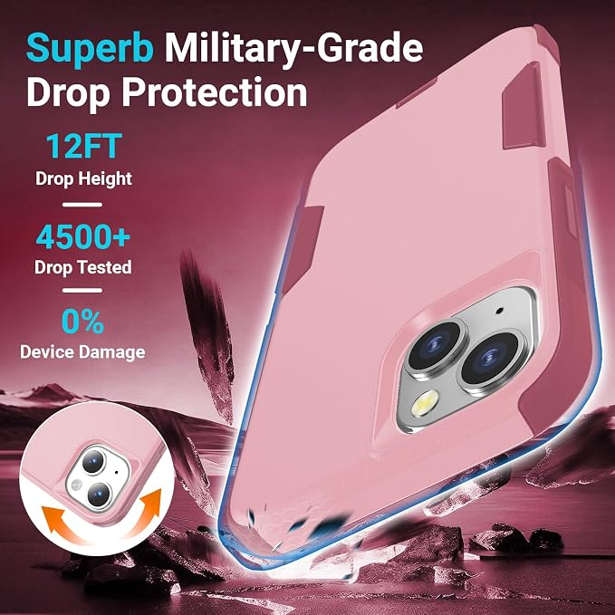 jaroco for iPhone 13 Case & iPhone 14 Case & iPhone 15 Case [Heavy Duty Protection][Compatible with MagSafe][Military Grade Drop Protection][Shockproof] with Non-Slip Removable Phone Cover 6.1''-Pink