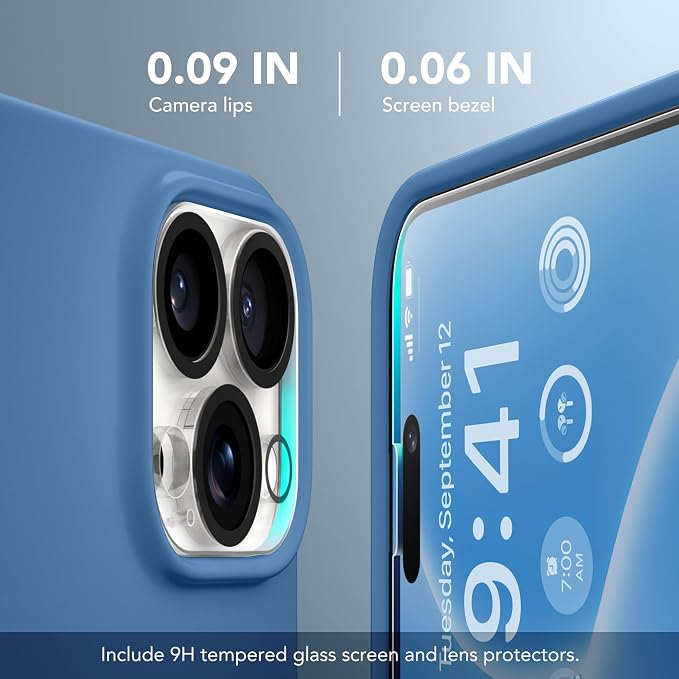 GONEZ for iPhone 15 Pro Max Case Silicone, Compatible with Magsafe, Camera Protector + Screen Protector, Soft Anti-Scratch Microfiber Lining, Liquid Silicone Shockproof Phone Cover, Lake Blue