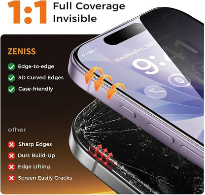 NeverBreak 9H+ Hardness for iPhone 17 Privacy Screen Protector 12FT Military Grade Protection (Scratch, Shatter, Drop Resistance) Tempered Glass Full Coverage 6.3", 2 Pack with De-Bubble Card