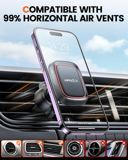 APPS2Car 2 Pack Magnetic Phone Car Mount, Car Phone Holder Mount Magnetic, Built in 6 Strong Magnets, Air Vent Cell Phone Holder for Car with Adjustable Secure Tightening System