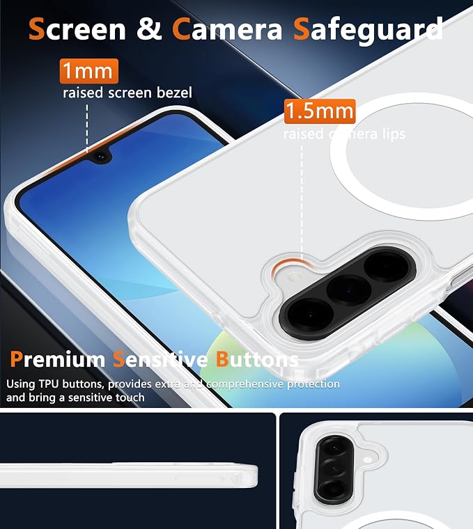 FNTCASE for Galaxy A26 5G Phone Case: Magnetic Matte Translucent Military Grade Drop Protection Cell Phone Cover - Slim Rugged Durable Shockproof Protective for Samsung A26 Cases - White